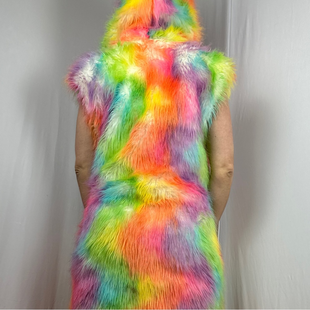 LONG Fur LED Glowing Light Up Coat Burning Man Rave Festival Rainbow Pastel EDC - Picture 5 of 16